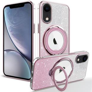 For iPhone XR Rotation MagSafe Holder Gradient Glitter TPU Phone Case(Pink)