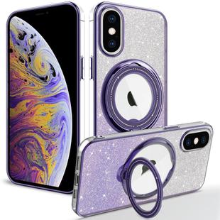 For iPhone XS Max Rotation MagSafe Holder Gradient Glitter TPU Phone Case(Night Purple)