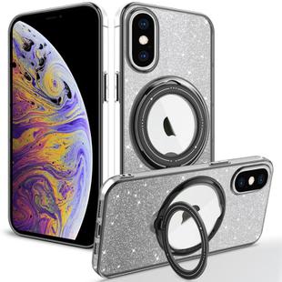 For iPhone XS Max Rotation MagSafe Holder Gradient Glitter TPU Phone Case(Black)