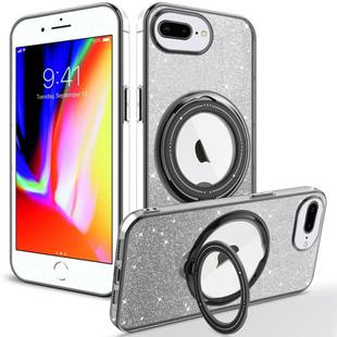 For iPhone 7 Plus / 8 Plus Rotation MagSafe Holder Gradient Glitter TPU Phone Case(Black)