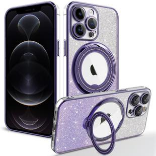 For iPhone 12 Pro Rotation MagSafe Holder Gradient Glitter TPU Phone Case(Night Purple)