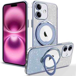 For iPhone 16 Plus Rotation MagSafe Holder Gradient Glitter TPU Phone Case(Sierra Blue)