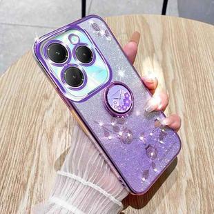 For Infinix Hot 40 Gradient Glitter Immortal Flower Ring All-inclusive Phone Case(Purple)