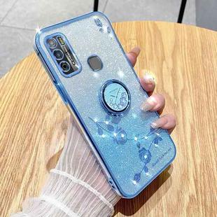 For Infinix Hot 9 Play Gradient Glitter Immortal Flower Ring All-inclusive Phone Case(Blue)