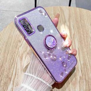 For Infinix Hot 9 Play Gradient Glitter Immortal Flower Ring All-inclusive Phone Case(Purple)