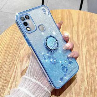For Infinix Hot 10 Play Gradient Glitter Immortal Flower Ring All-inclusive Phone Case(Blue)