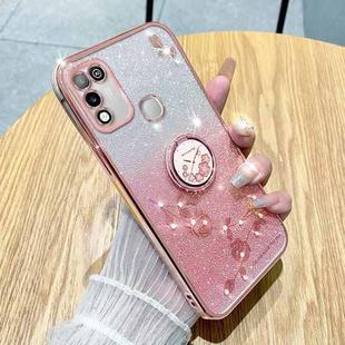 For Infinix Hot 10 Play Gradient Glitter Immortal Flower Ring All-inclusive Phone Case(Pink)