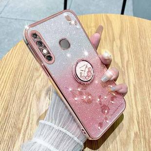 For Infinix Hot 8 Gradient Glitter Immortal Flower Ring All-inclusive Phone Case(Pink)