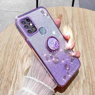 For Infinix Hot 10 Gradient Glitter Immortal Flower Ring All-inclusive Phone Case(Purple)