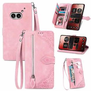 For Nothing Phone 2a Embossed Flower Zipper Leather Phone Case(Pink)