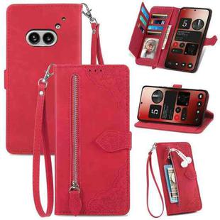For Nothing Phone 2a Embossed Flower Zipper Leather Phone Case(Red)