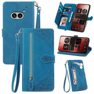 For Nothing Phone 2a Embossed Flower Zipper Leather Phone Case(Blue)