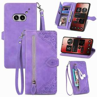 For Nothing Phone 2a Embossed Flower Zipper Leather Phone Case(Purple)