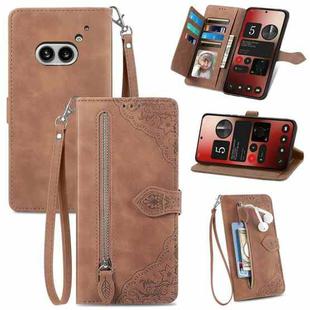 For Nothing Phone 2a Embossed Flower Zipper Leather Phone Case(Brown)