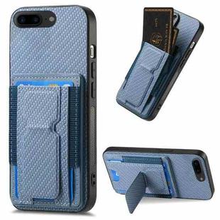For iPhone 7 Plus / 8 Plus Carbon Fiber Fold Stand Elastic Card Bag Phone Case(Blue)