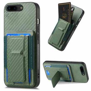 For iPhone 7 Plus / 8 Plus Carbon Fiber Fold Stand Elastic Card Bag Phone Case(Green)