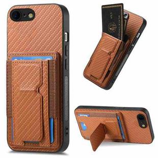 For iPhone 6 Plus / 6s Plus Carbon Fiber Fold Stand Elastic Card Bag Phone Case(Brown)