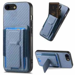 For iPhone 6 / 6s Carbon Fiber Fold Stand Elastic Card Bag Phone Case(Blue)