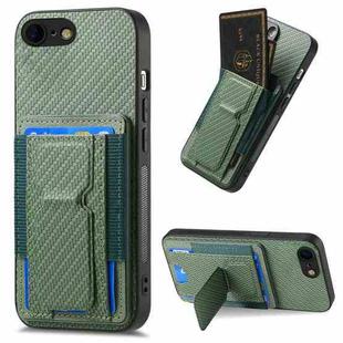 For iPhone 6 / 6s Carbon Fiber Fold Stand Elastic Card Bag Phone Case(Green)