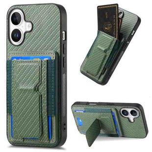 For iPhone 17 Carbon Fiber Fold Stand Elastic Card Bag Phone Case(Green)