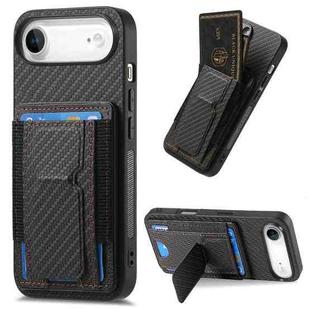 For iPhone Air Carbon Fiber Fold Stand Elastic Card Bag Phone Case(Black)