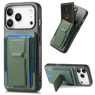 For iPhone 17 Pro Max Carbon Fiber Fold Stand Elastic Card Bag Phone Case(Green)