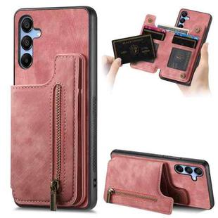 For Samsung Galaxy A15 5G Retro Leather Zipper Wallet Back Phone Case(Pink)