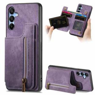 For Samsung Galaxy A15 5G Retro Leather Zipper Wallet Back Phone Case(Purple)