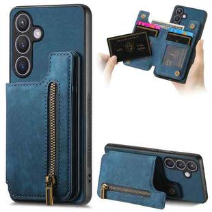 For Samsung Galaxy S24+ 5G Retro Leather Zipper Wallet Back Phone Case(Blue)