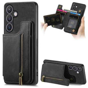 For Samsung Galaxy S24+ 5G Retro Leather Zipper Wallet Back Phone Case(Black)