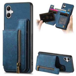 For Samsung Galaxy A05 Retro Leather Zipper Wallet Back Phone Case(Blue)