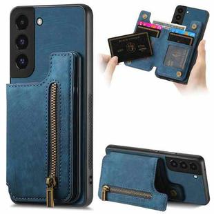 For Samsung Galaxy S22+ 5G Retro Leather Zipper Wallet Back Phone Case(Blue)