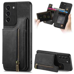 For Samsung Galaxy S21+ 5G Retro Leather Zipper Wallet Back Phone Case(Black)