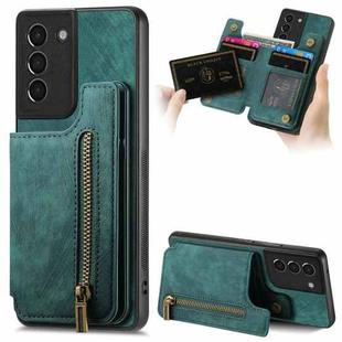 For Samsung Galaxy S21+ 5G Retro Leather Zipper Wallet Back Phone Case(Green)