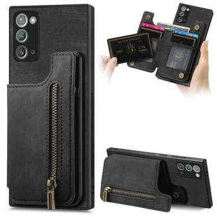 For Samsung Galaxy Note20 Retro Leather Zipper Wallet Back Phone Case(Black)