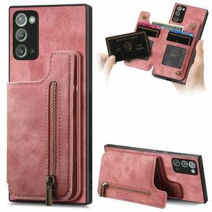 For Samsung Galaxy Note20 Retro Leather Zipper Wallet Back Phone Case(Pink)