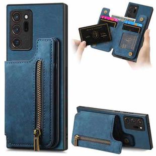 For Samsung Galaxy Note20 Ultra Retro Leather Zipper Wallet Back Phone Case(Blue)