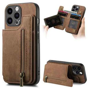 For iPhone 15 Pro Retro Leather Zipper Wallet Back Phone Case(Brown)