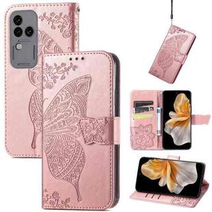 For vivo S18 Pro Butterfly Love Flower Embossed Leather Phone Case(Rose Gold)