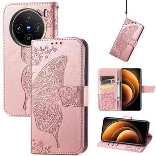 For vivo X100 Butterfly Love Flower Embossed Leather Phone Case(Rose Gold)