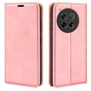 For OnePlus 12 Retro-skin Magnetic Suction Leather Phone Case(Pink)