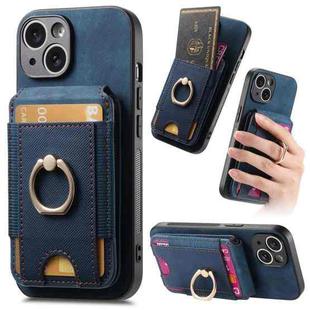 For iPhone 14 Plus Retro Splitable Magnetic Stand Card Bag Leather Phone Case(Blue)