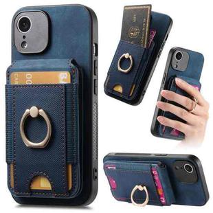 For iPhone XR Retro Splitable Magnetic Stand Card Bag Leather Phone Case(Blue)