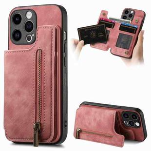 For iPhone 14 Pro Retro Leather Zipper Wallet Back Phone Case(Pink)