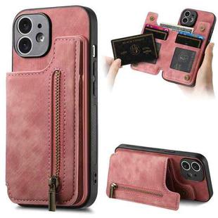 For iPhone 11 Retro Leather Zipper Wallet Back Phone Case(Pink)