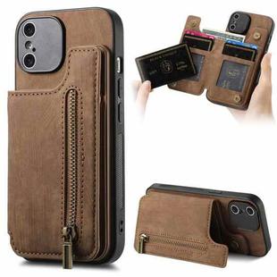 For iPhone XS Max Retro Leather Zipper Wallet Back Phone Case(Brown)