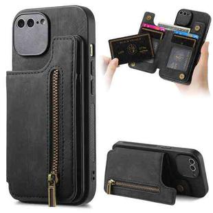 For iPhone 7 Plus / 8 Plus Retro Leather Zipper Wallet Back Phone Case(Black)