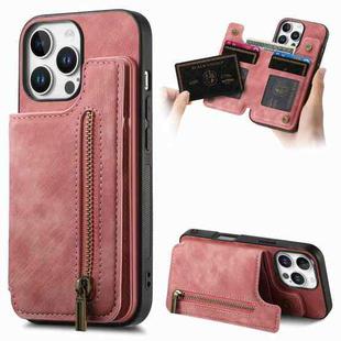 For iPhone 16 Pro Retro Leather Zipper Wallet Back Phone Case(Pink)