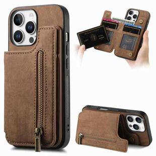 For iPhone 16 Pro Retro Leather Zipper Wallet Back Phone Case(Brown)