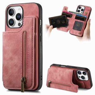 For iPhone 16 Pro Max Retro Leather Zipper Wallet Back Phone Case(Pink)